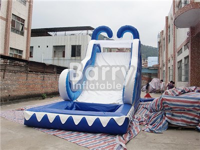 Factory blue wholesale wave water inflatable slide with stairs behind BY-WS-063